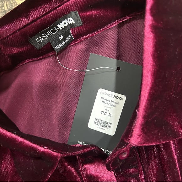 Fashion Nova NWT! Red Wine Phoebe Velvet Shirt Dress Size M - Picture 7 of 13